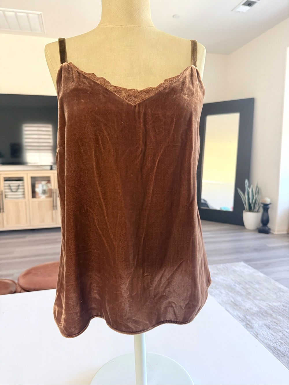 Sundance crushed velvet Lace Trim boho Cami Tank top